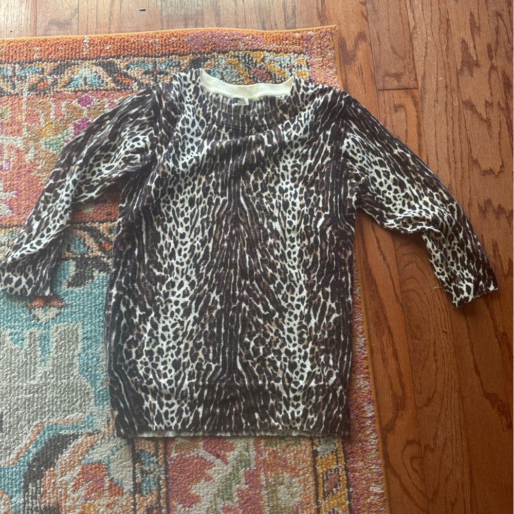 J. Crew Animal Print Merino Wool 3/4 Sleeve Sweater